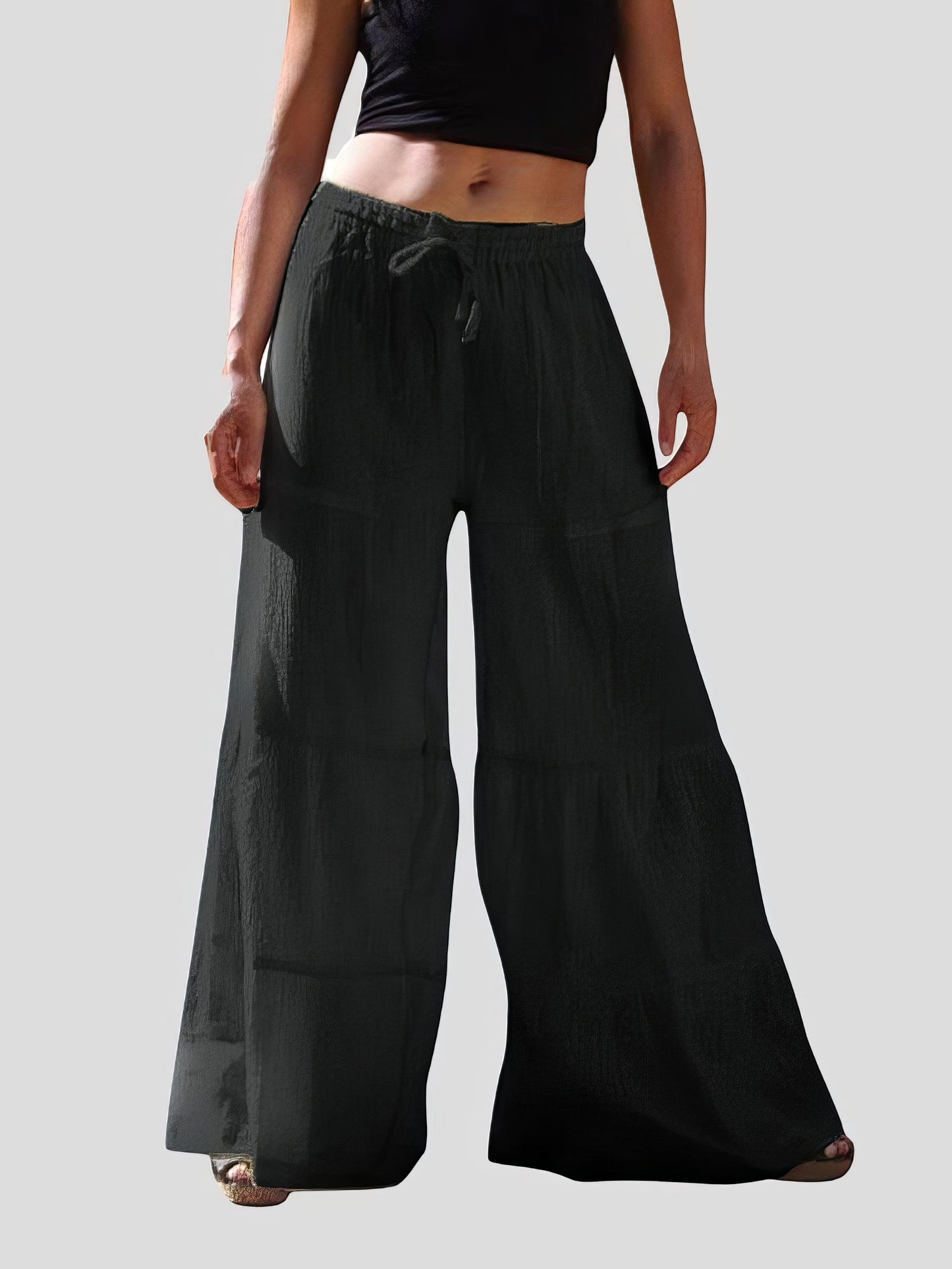 Pants - Loose Solid Elastic Waist Plus Size Wide Leg Pants - MsDressly