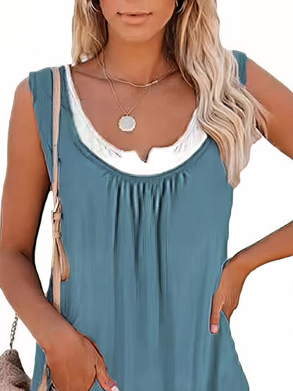 Loose Stitching Sleeveless Pleated Tank Tops