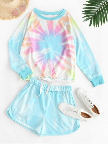 Lounge Drawstring Hem Tie Dye Two Piece Set for Women