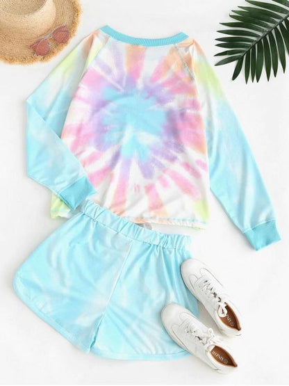 Lounge Drawstring Hem Tie Dye Two Piece Set - LuckyFash™