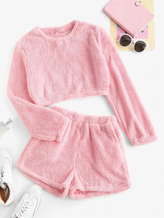 Lounge Plush Pocket Shorts Set for Women