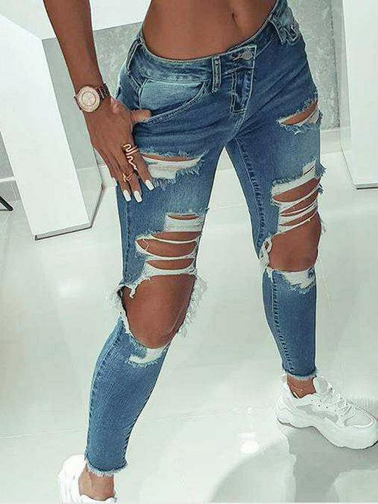 Low-Rise Slim-Fit Ripped Stretch Jeans for Women