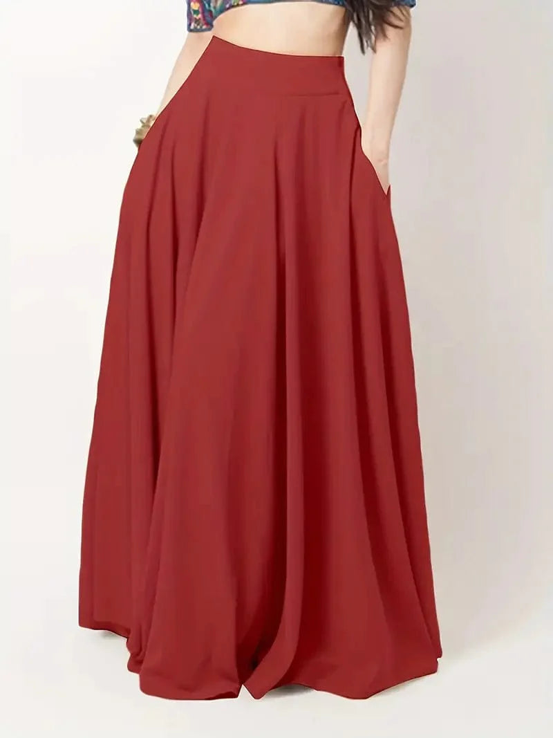 MsDressly Maxi Dresses Casual Pleated Pockets High Waist Loose Maxi Dress