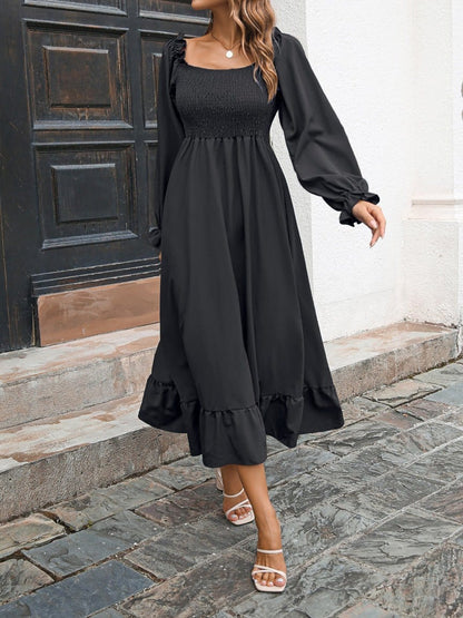 MsDressly Maxi Dresses Casual Square Neck Long Sleeve Ruffle Dress DRE2209295556BLAS