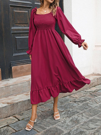 MsDressly Maxi Dresses Casual Square Neck Long Sleeve Ruffle Dress DRE2209295556WREDS