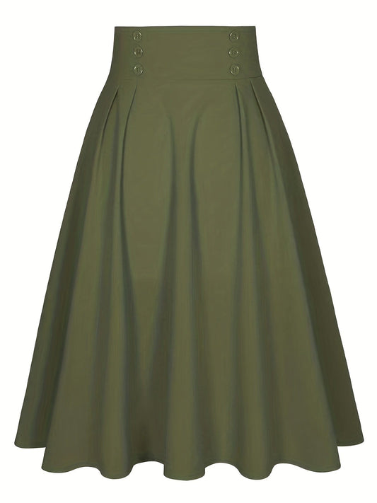 MsDressly Maxi Dresses Elegant Solid Button Front High Waist Pleated Maxi Dress DRE231012113OLIS(4)