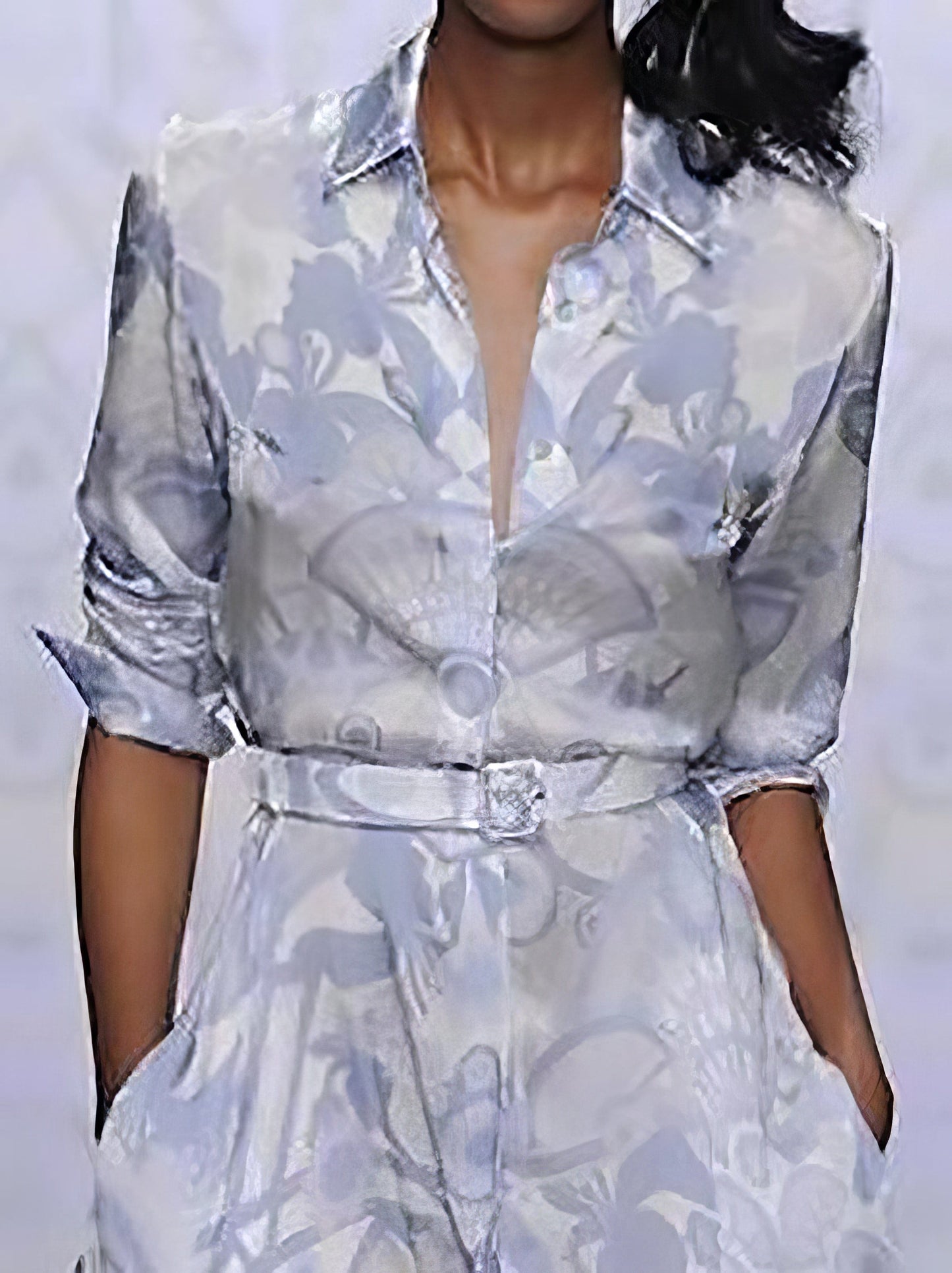 MsDressly Maxi Dresses Fashion Long-sleeved Print Slim Maxi Shirt Dress