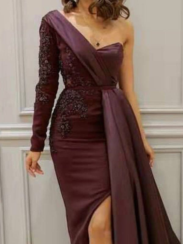 MsDressly Maxi Dresses One-Shoulder Irregular Slit Party Dress