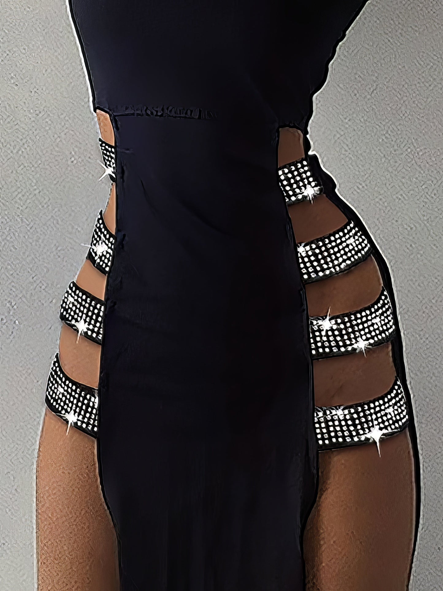 MsDressly Maxi Dresses Plain Sleeveless High Slit Studded Maxi Dress