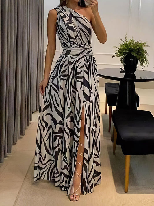 MsDressly Maxi Dresses Sexy Slip Back Printed One Shoulder Sleeveless Maxi Dress DRE2212265689BLAS