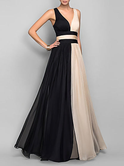 MsDressly Maxi Dresses Sleeveless Colorblock High Waist Queen Dress DRE2107071723BLAS