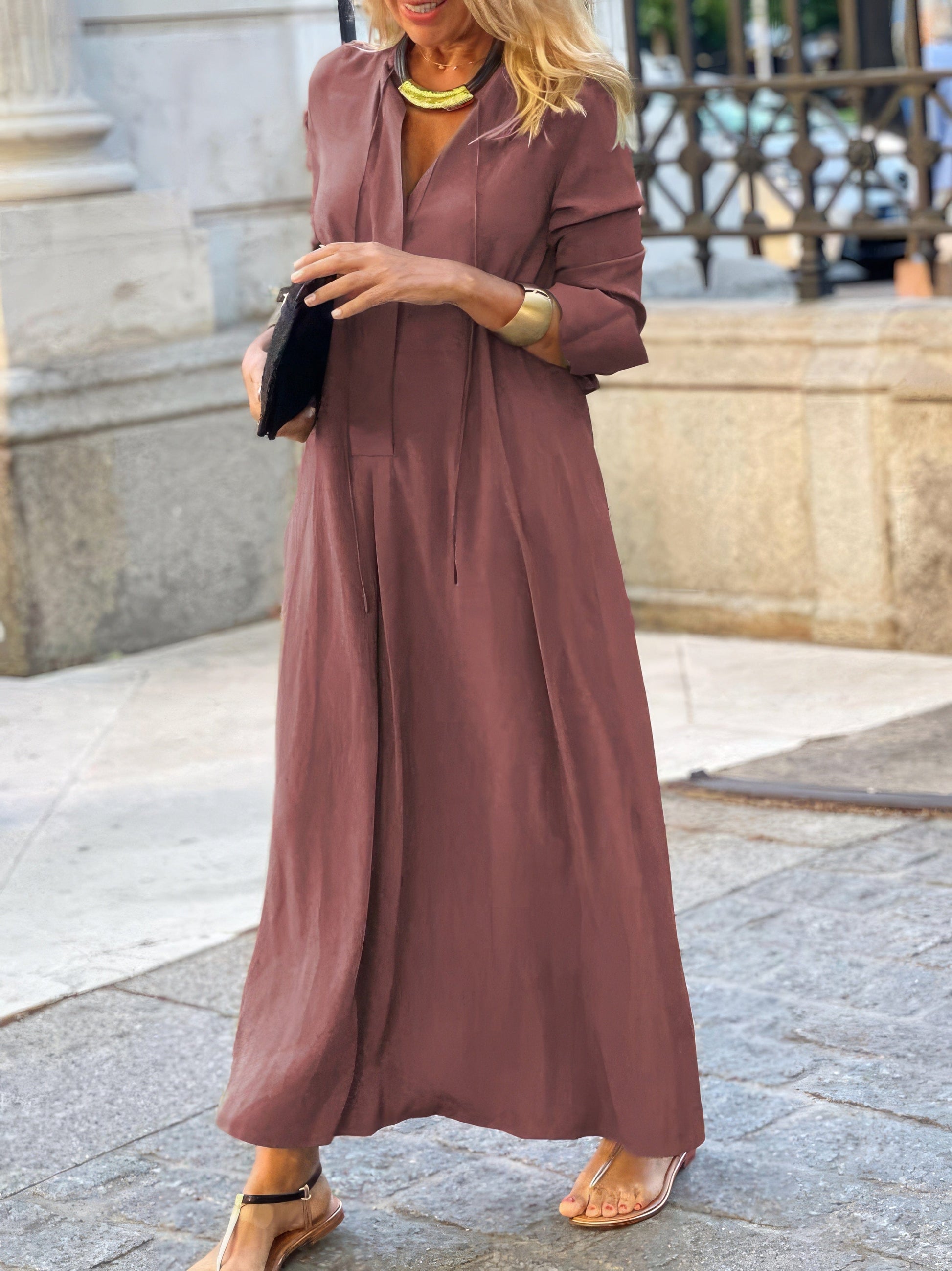 MsDressly Maxi Dresses Solid Lapel Long Sleeve Casual Dress DRE2209245515BREDS