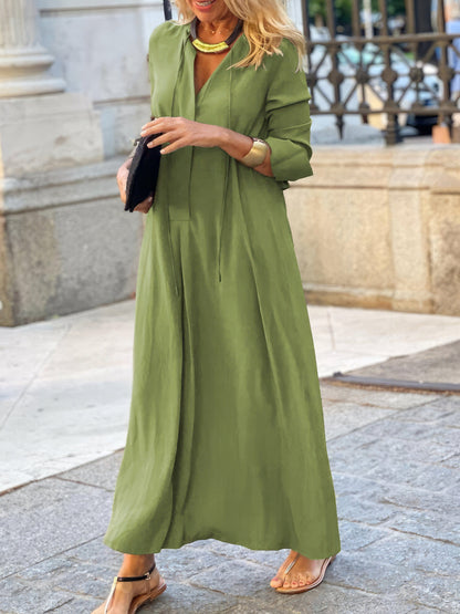 MsDressly Maxi Dresses Solid Lapel Long Sleeve Casual Dress DRE2209245515GRES