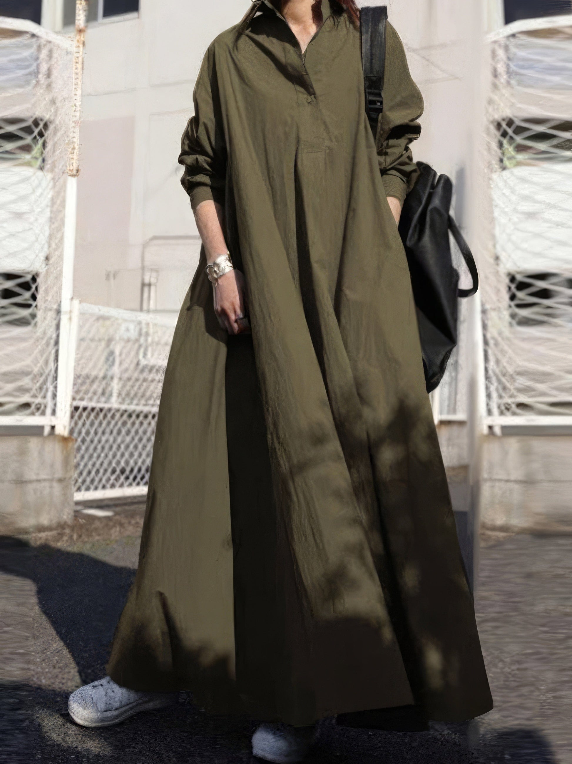 MsDressly Maxi Dresses Solid Retro Ethnic Style Loose Maxi Dress