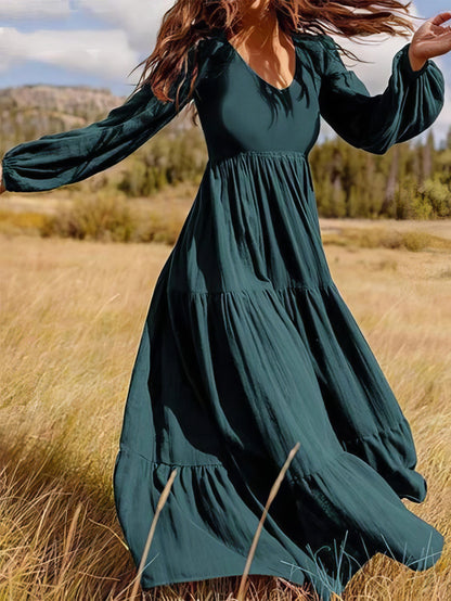 MsDressly Maxi Dresses Temperament V-Neck Long Sleeve Flowy Dress DRE2107212173GRES