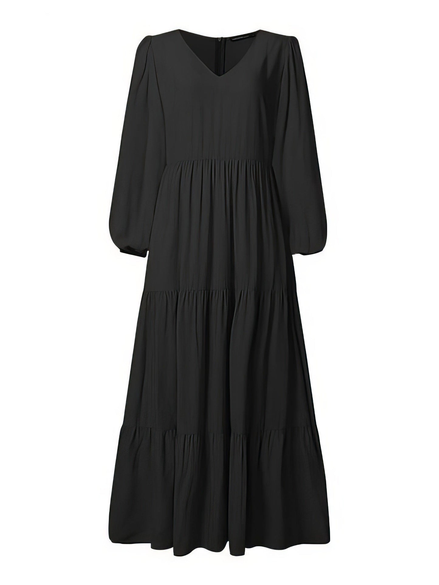 MsDressly Maxi Dresses Temperament V-Neck Long Sleeve Flowy Dress