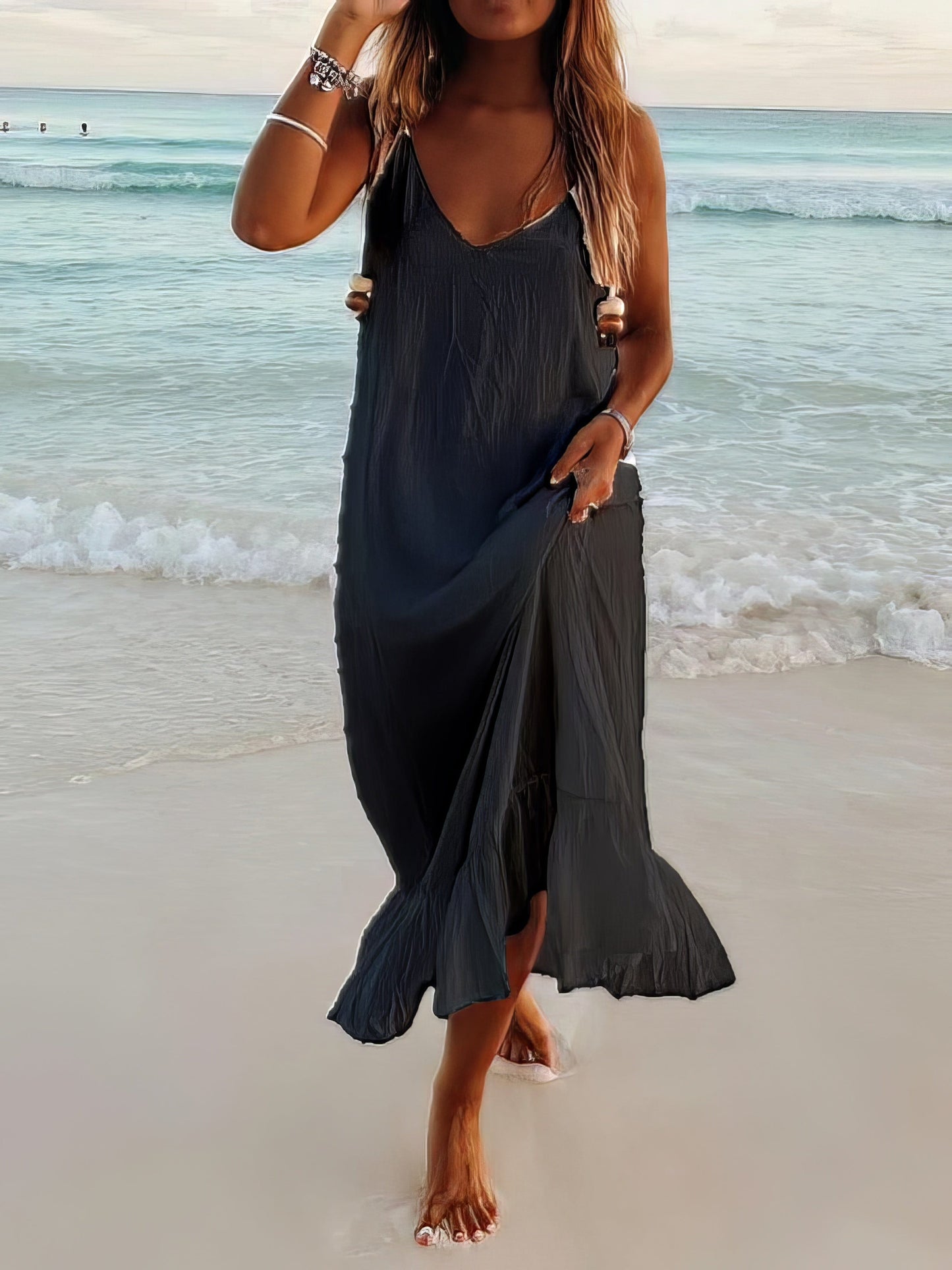 MsDressly Maxi Dresses V-Neck Sleeveless Beach Resort Boho Dress DRE2106291392BLAS