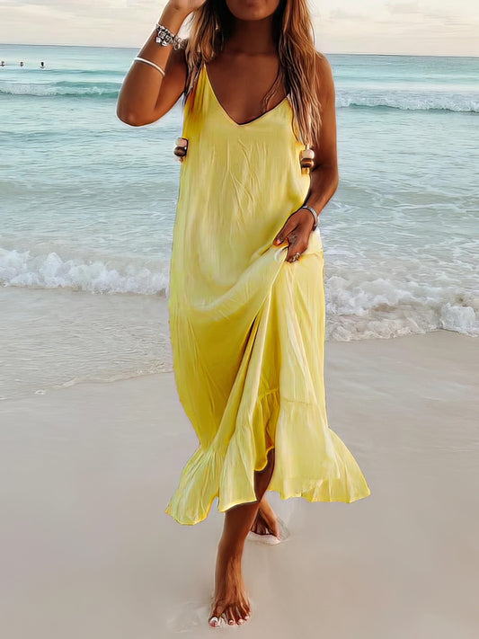 MsDressly Maxi Dresses V-Neck Sleeveless Beach Resort Boho Dress DRE2106291392YELS