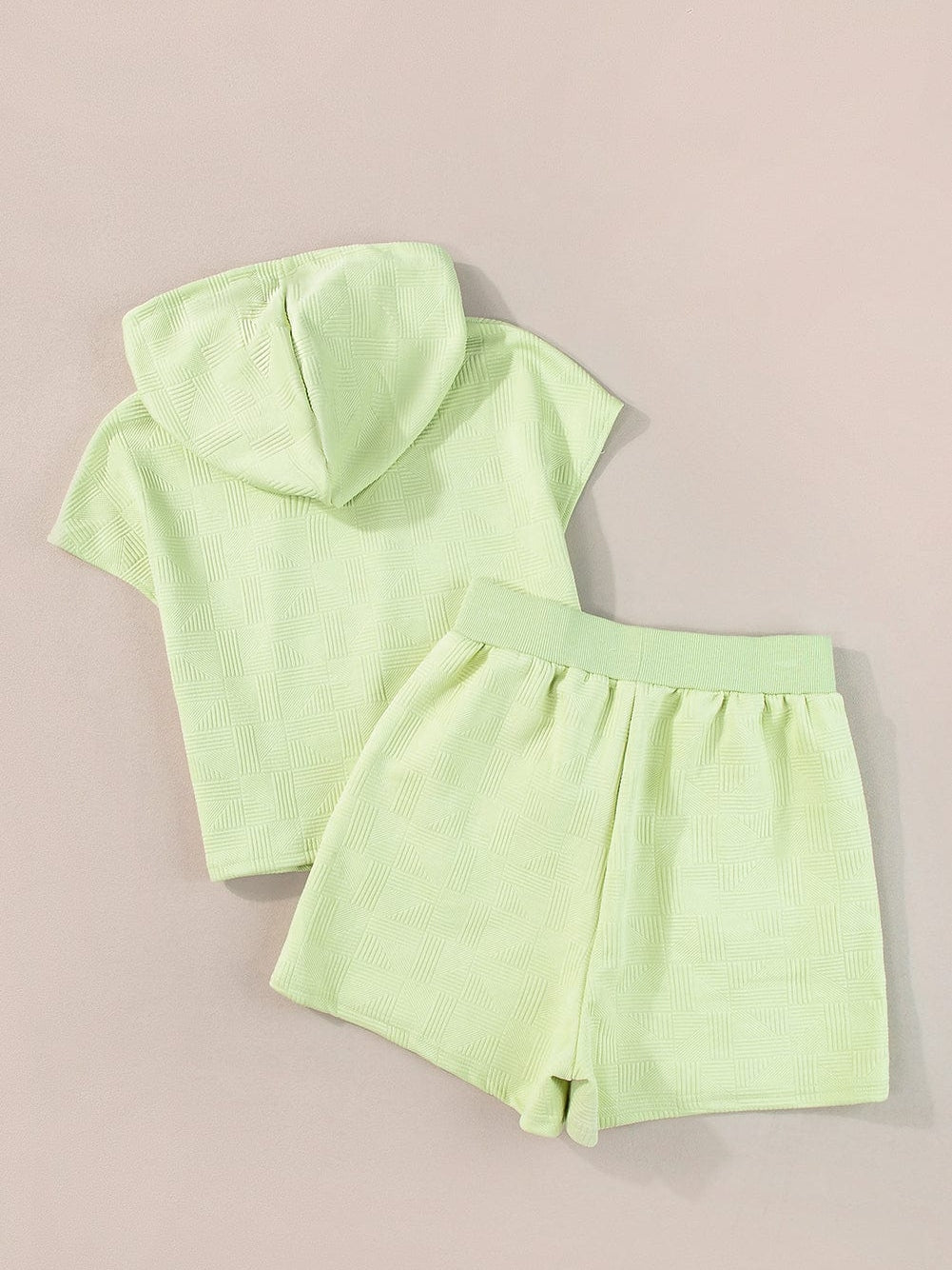 Meadow Mist Green Textured Hoodie and Shorts Co-ord Set