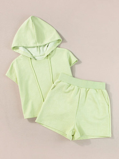 Meadow Mist Green Textured Hoodie and Shorts Co-ord Set