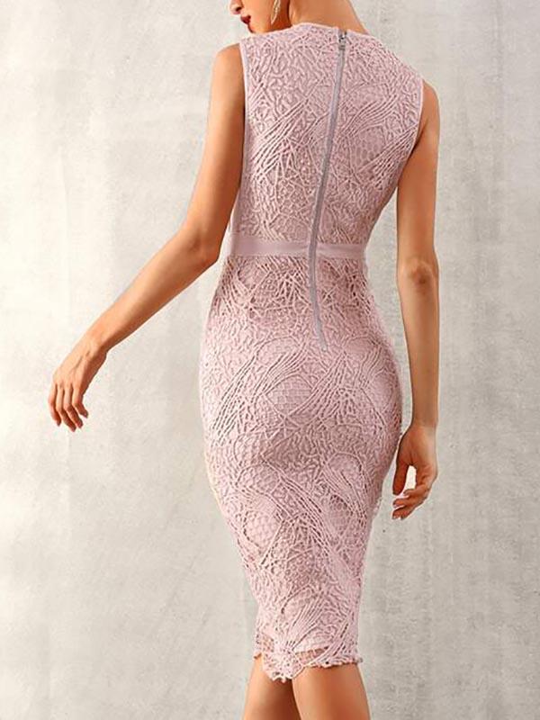 Mesh Insert Guipure Lace Overlay Bodycon Dress - LuckyFash™