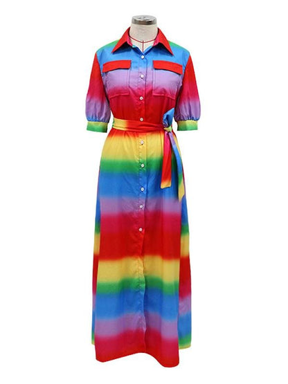 Mid-sleeve Rainbow Casual Long Skirt - LuckyFash™