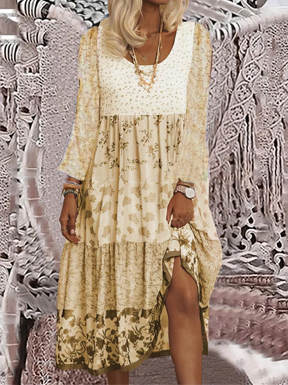 MsDressly Midi Dresses Casual Round Neck Print Long Sleeve Dress DRE2110272797YELS