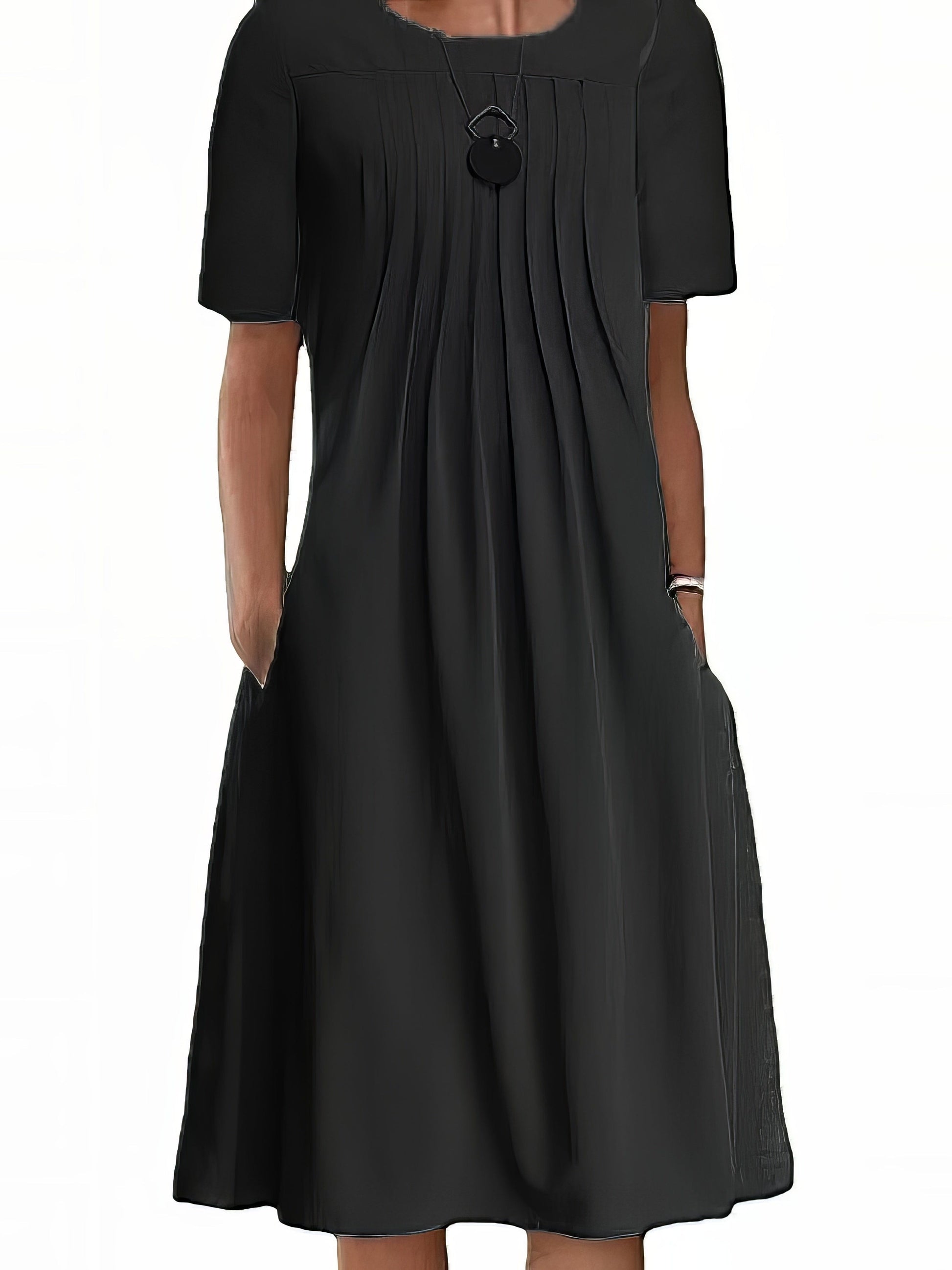 MsDressly Midi Dresses Casual Shift Short Sleeve Pure Color Loose Fit Midi Dress DRE2307260340BLAS