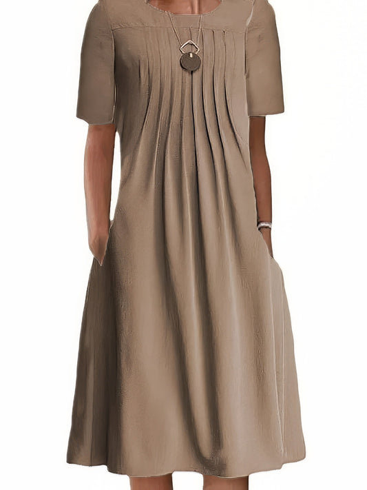 MsDressly Midi Dresses Casual Shift Short Sleeve Pure Color Loose Fit Midi Dress DRE2307260340BROS