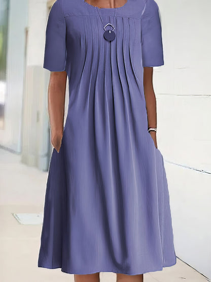 MsDressly Midi Dresses Casual Shift Short Sleeve Pure Color Loose Fit Midi Dress DRE2307260340PURS