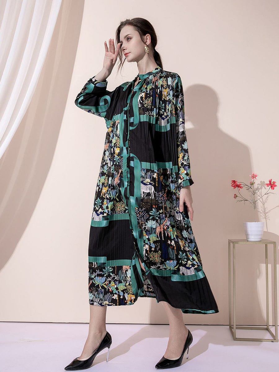 MsDressly Midi Dresses Personality Pleated Floral Print Midi Dress