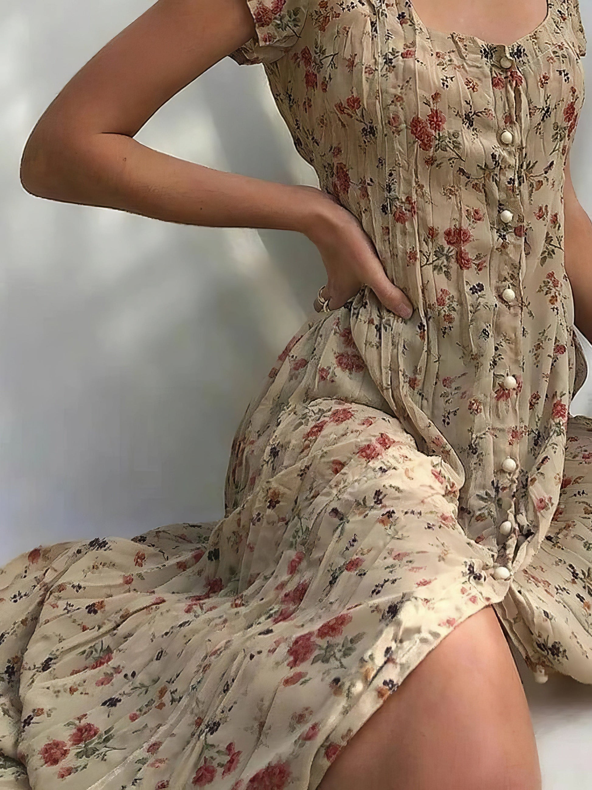 MsDressly Midi Dresses Single Breasted Floral Short Sleeve Dress DRE2202283644APRS