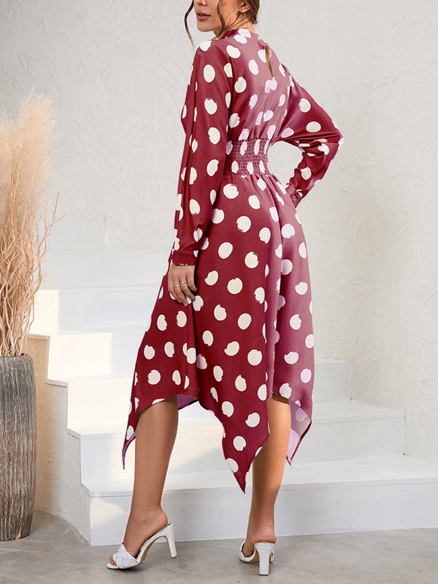 MsDressly Midi Dresses Unique And Chic Style Irregular Polka Dot Long Sleeve Midi Dress