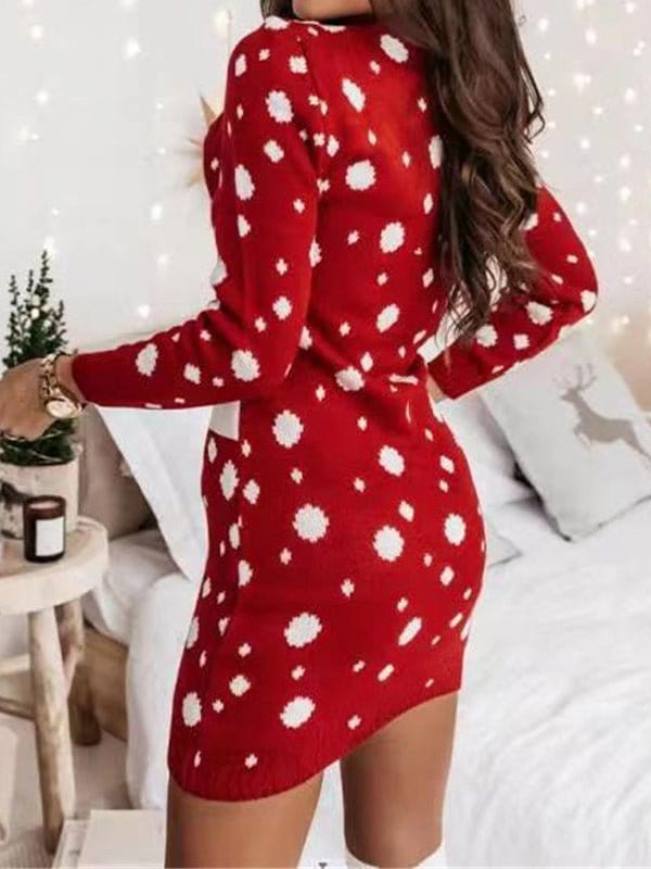 MsDressly Mini Dresses Casual Christmas Print Long Sleeve Dress