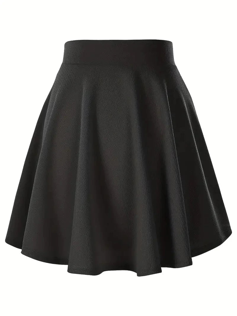 MsDressly Mini Dresses Casual Solid High Waist Pleated Skate Skirt Mini Dress