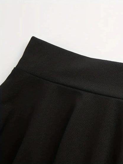 MsDressly Mini Dresses Casual Solid High Waist Pleated Skater Skirt Mini Dress