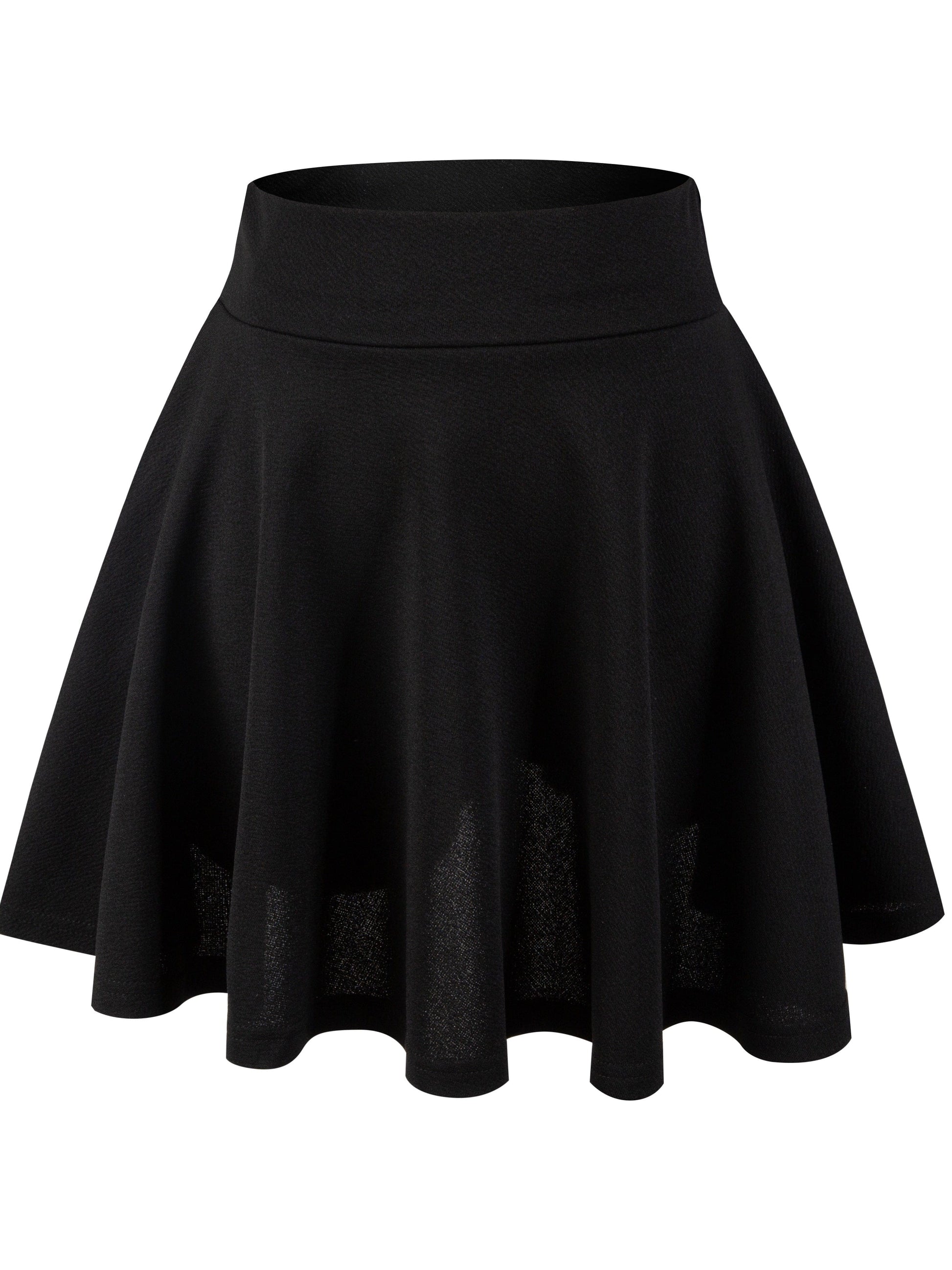 MsDressly Mini Dresses Casual Solid High Waist Pleated Skater Skirt Mini Dress DRE231012137BLAXS(2)