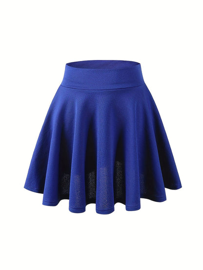 MsDressly Mini Dresses Casual Solid High Waist Pleated Skater Skirt Mini Dress DRE231012137BLUXS(2)
