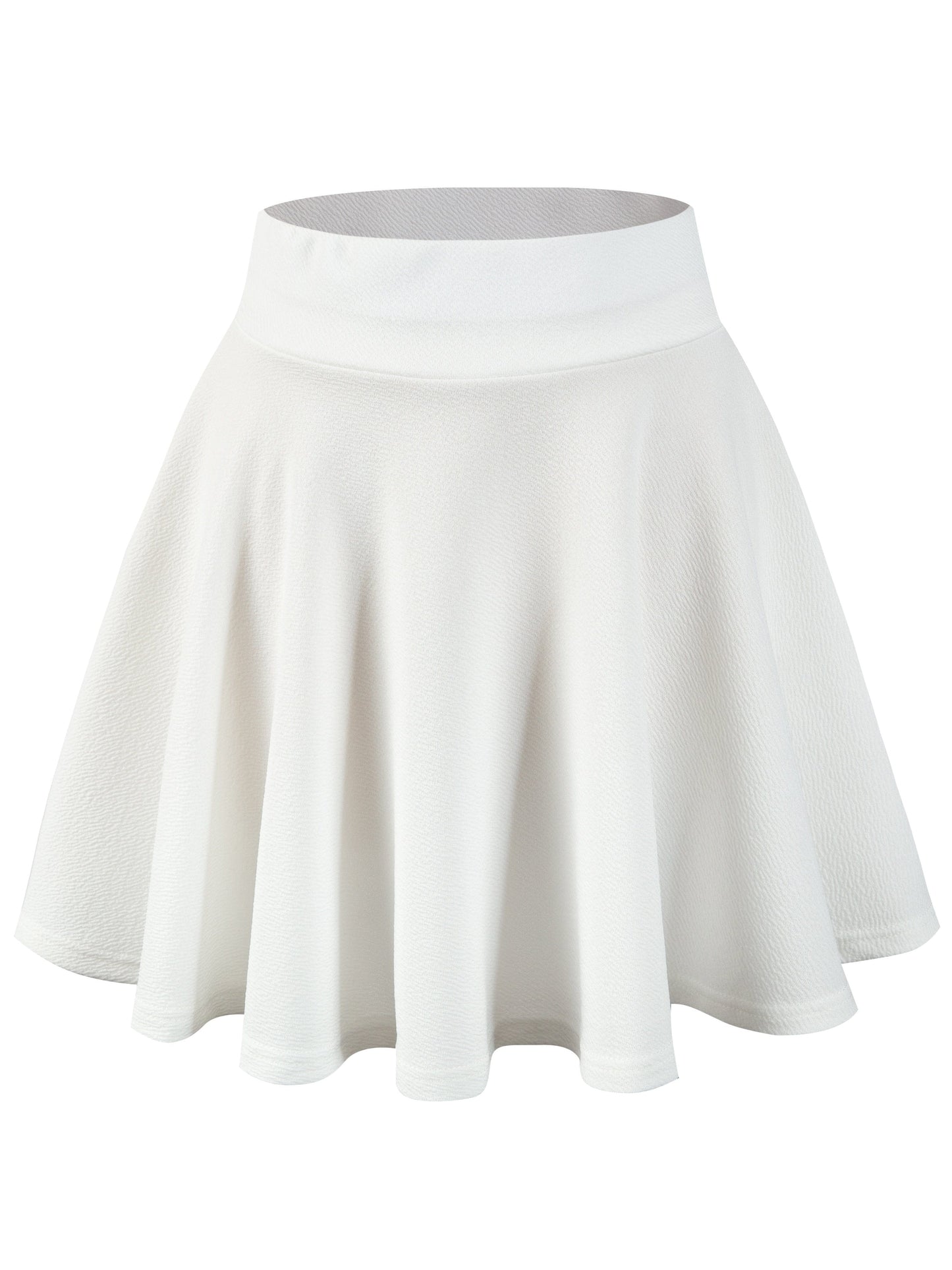 MsDressly Mini Dresses Casual Solid High Waist Pleated Skater Skirt Mini Dress DRE231012137WHIXS(2)