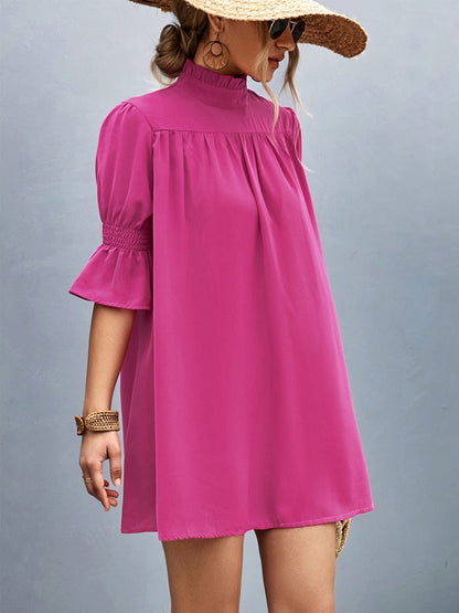 MsDressly Mini Dresses Loose Casual Solid Color  With Stand Collar Stylish Mini Dress
