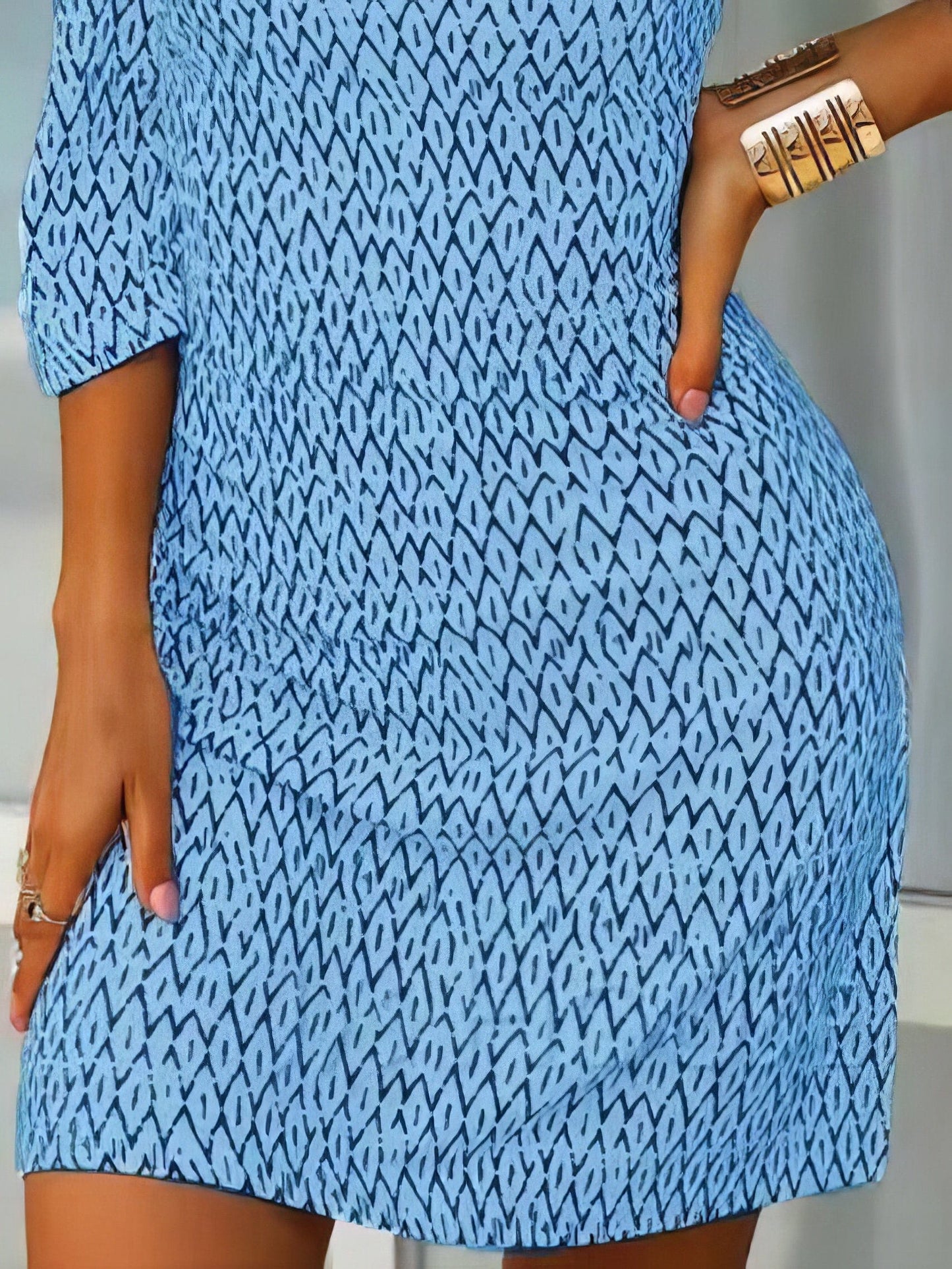 MsDressly Mini Dresses Printed Mid-Sleeve Off The Shoulder Dress