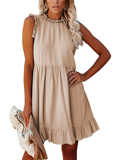 MsDressly Mini Dresses Round Neck Sleeveless Ruffle Waist Mini Dress DRE2303060035KHAS