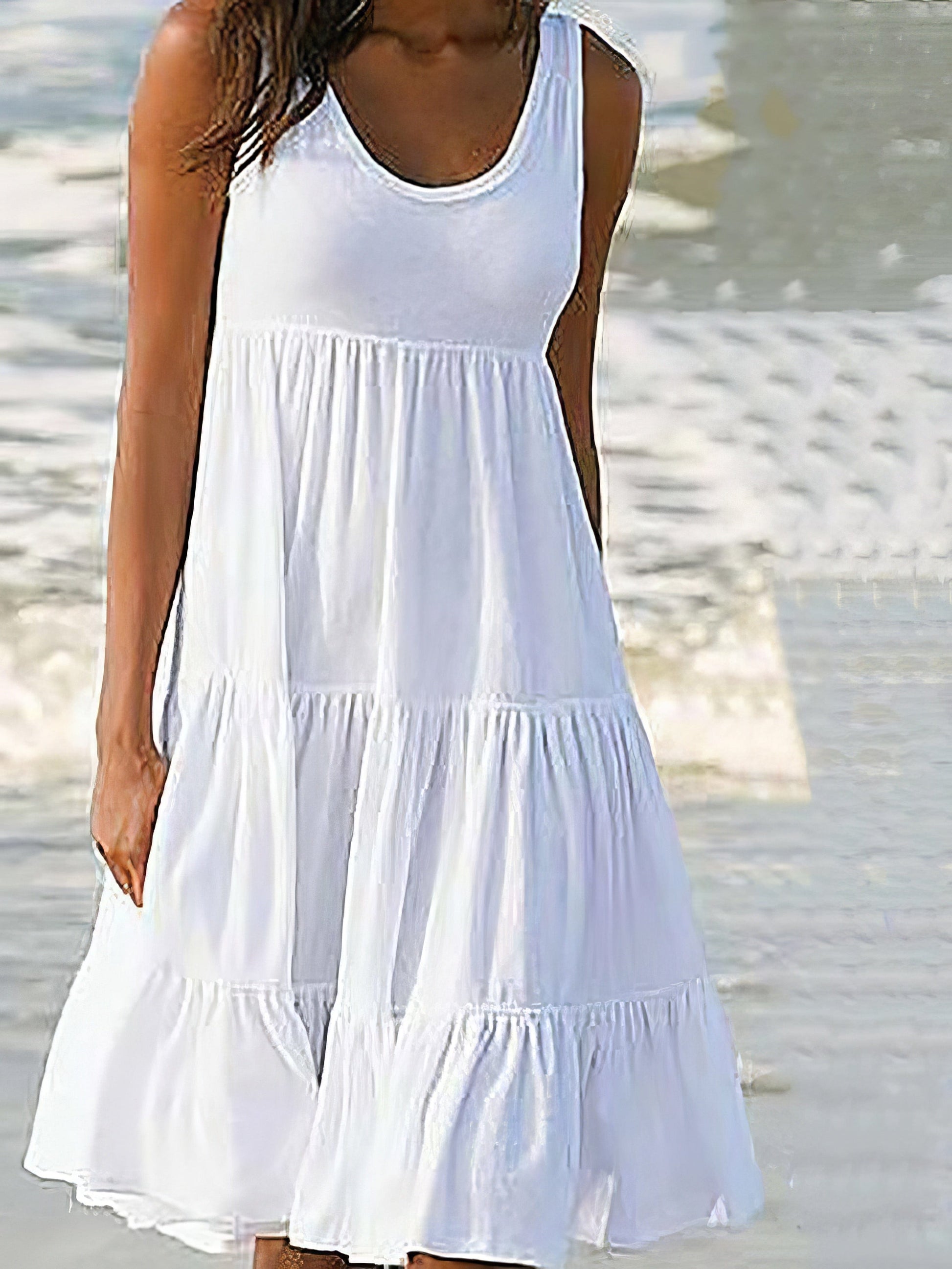 MsDressly Mini Dresses Sleeveless Round Neck Stitching Beach Dress DRE2107031585WHIS