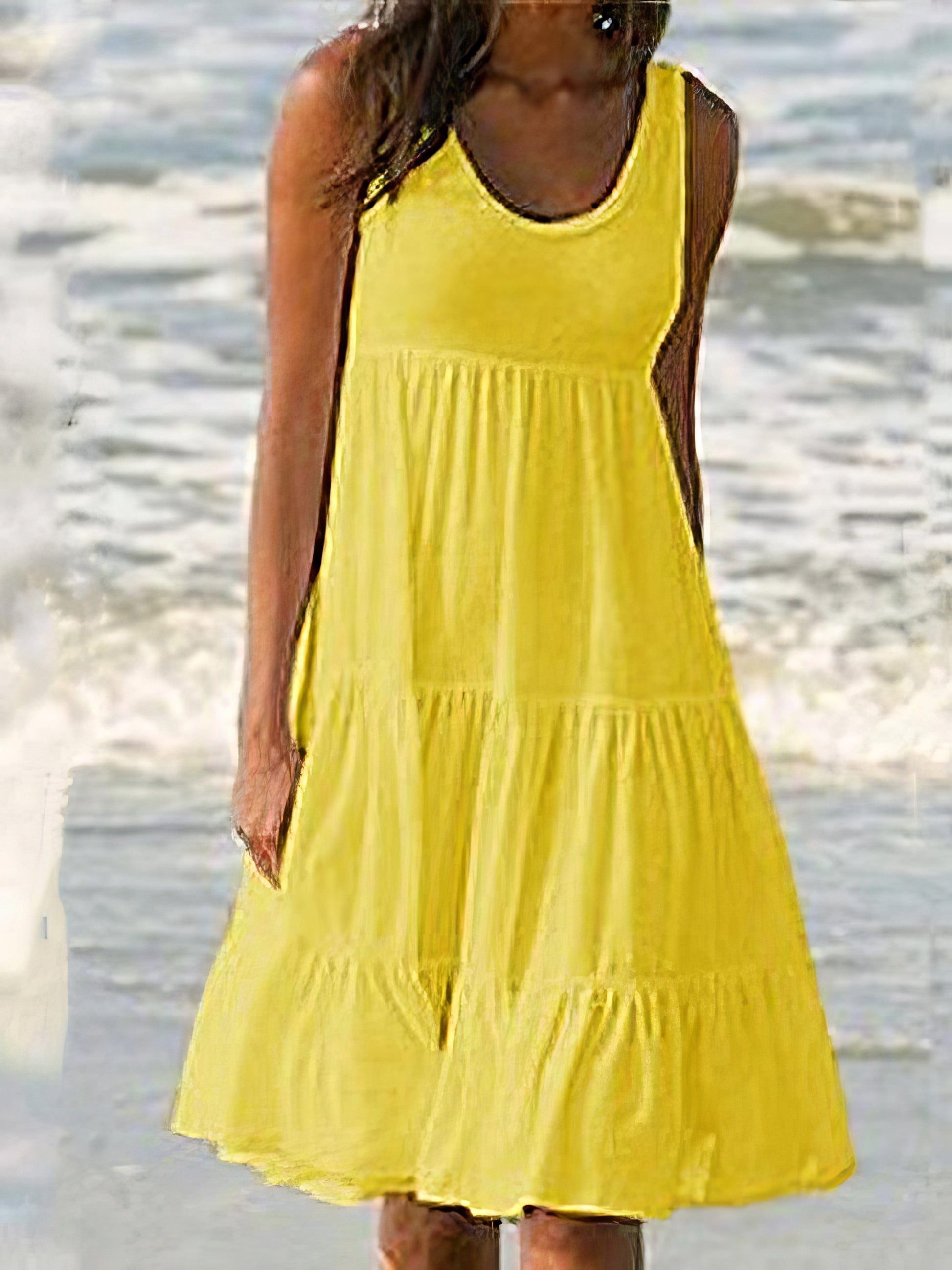 MsDressly Mini Dresses Sleeveless Round Neck Stitching Beach Dress DRE2107031585YELS