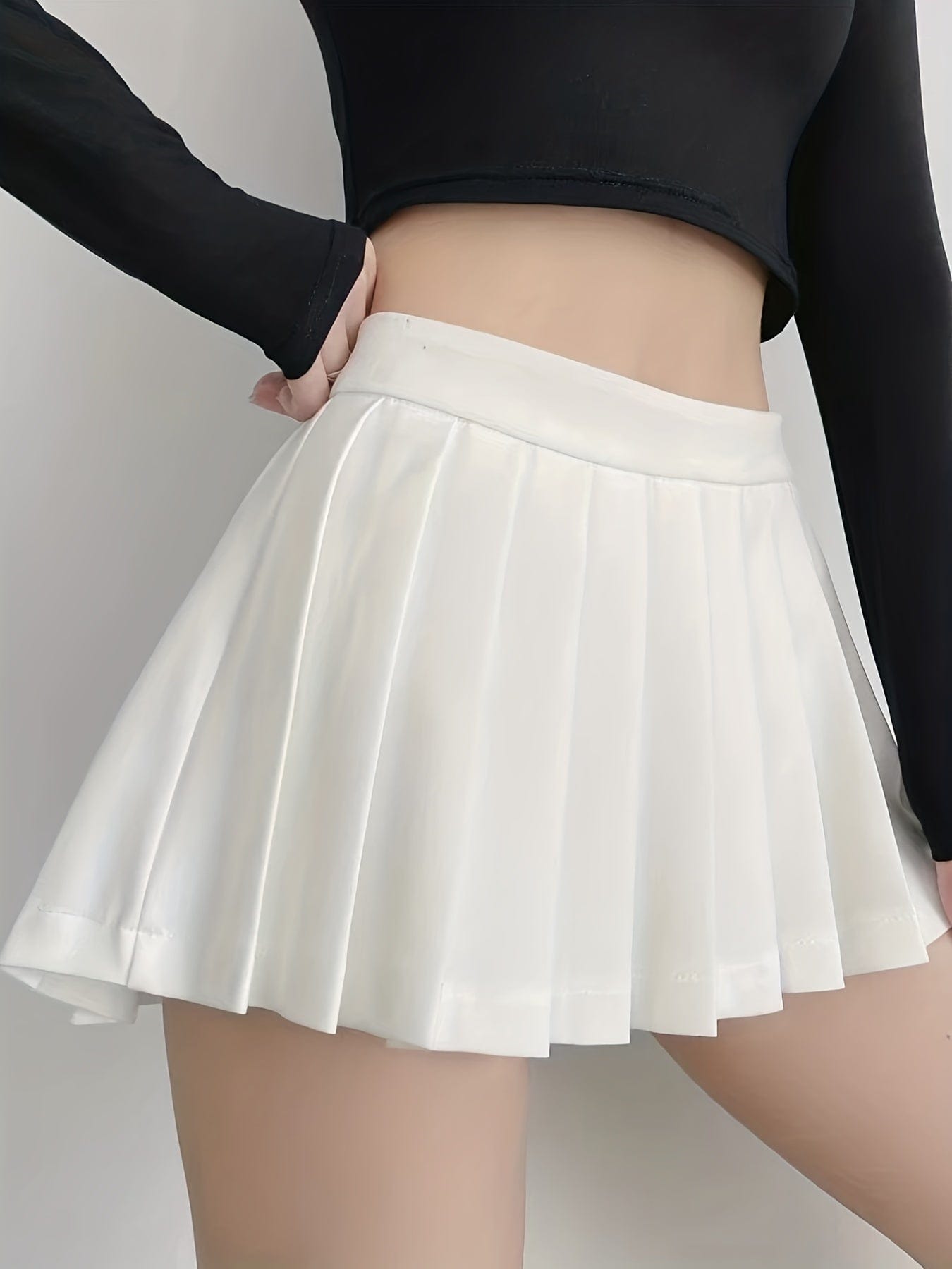 MsDressly Mini Dresses Y2K Style Solid Pleated Mid Waist Mini Dress DRE231012136WHIXS(2)