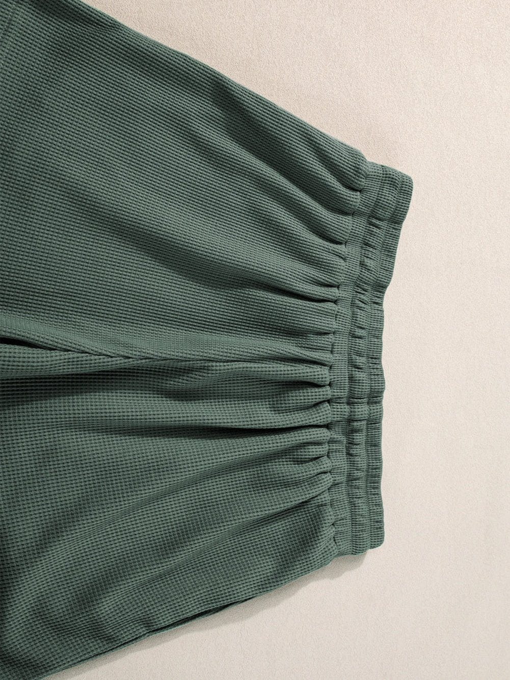 Misty Green Waffle Weave Pocket Top and Tie-Waist Shorts Ensemble