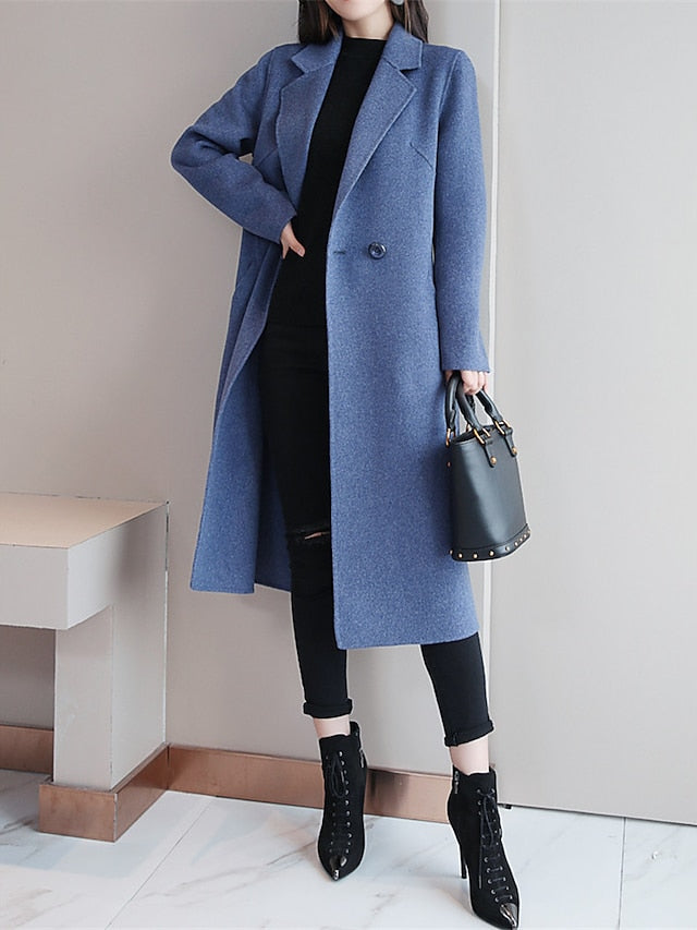 Women's Overcoat Long Coat Duble Breasted Lapel Winter Coat Warm Windproof Trench Coat Slim Fit Elegant Casual Jacket Long Sleeve Outerwear