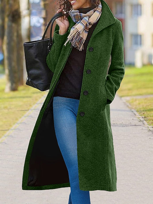 Women's Winter Coat Overcoat Long Coat Single Breasted Trench Coat with Pockets Fall Warm Minimalism Loose Fit Oversized Outerwear Long Sleeve Fall Winter Green