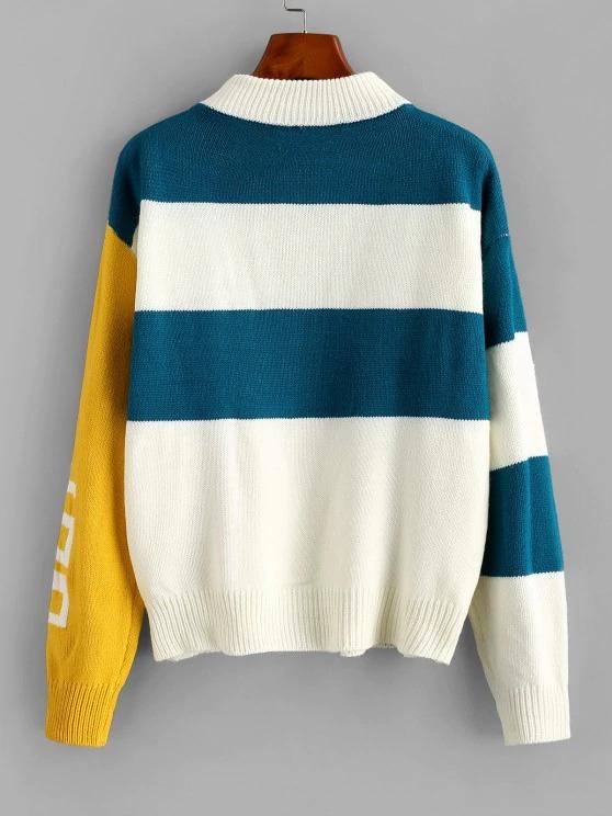 Mock Neck Colorblock Stripes Sweater - LuckyFash™