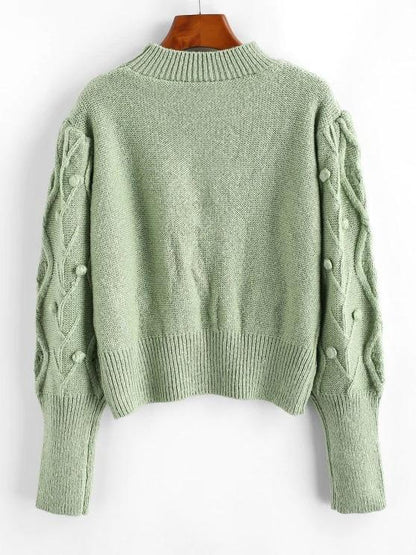 Mock Neck Dotted Bubble Mixed Knit Sweater - LuckyFash™